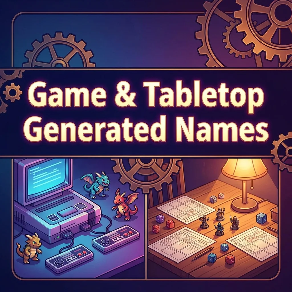 Alt Text: Game and tabletop generated names with creative ideas for characters, teams, and campaigns