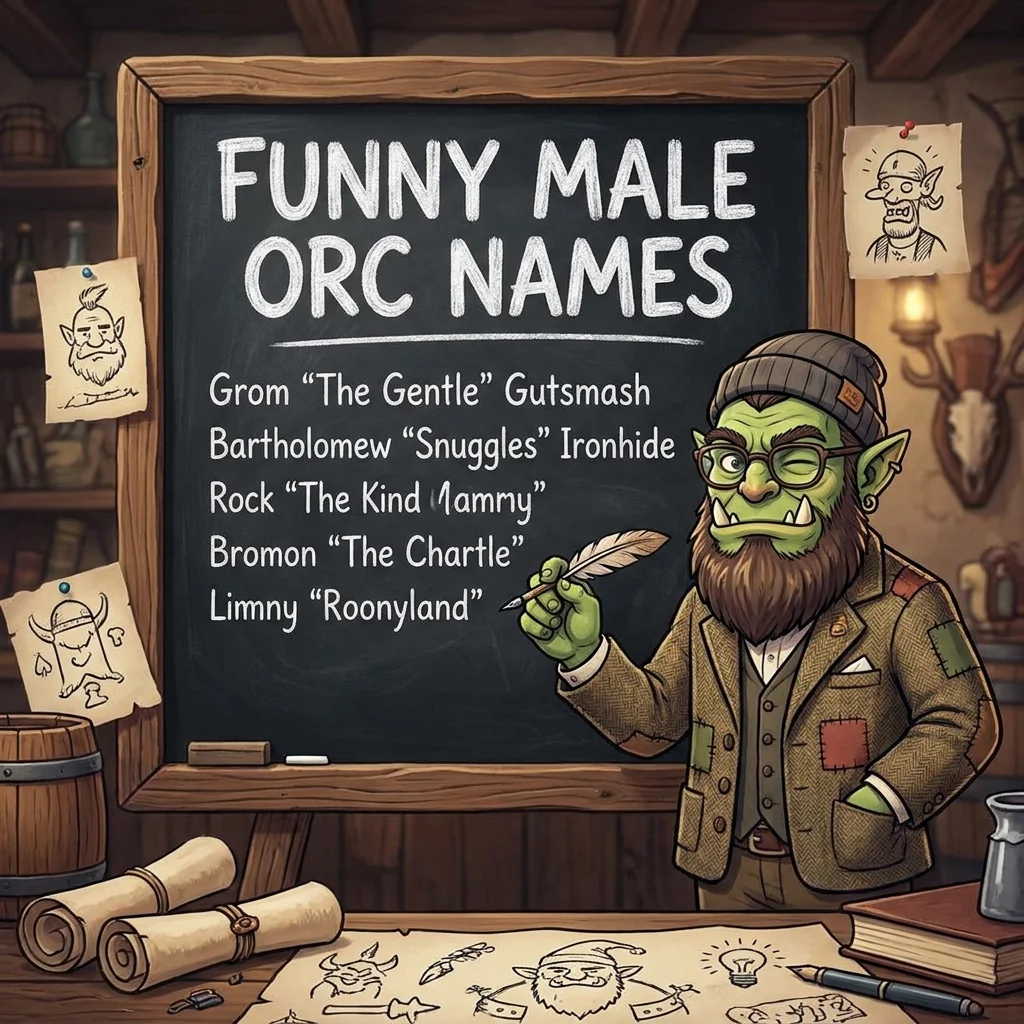 Funny male Orc names featuring humorous, creative, and fantasy-inspired character name ideas