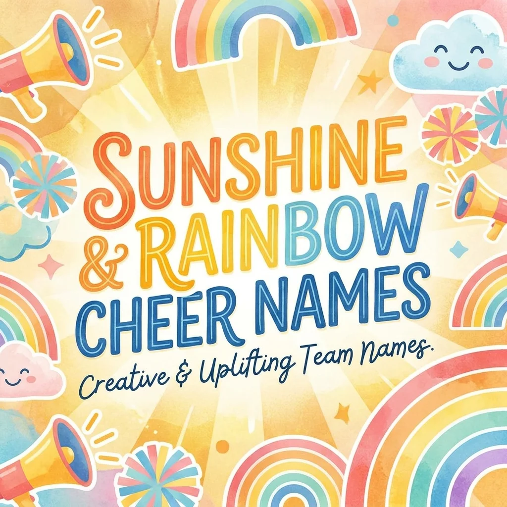 Sunshine and rainbow cheer names featuring bright, colorful, positive, and cheerful name ideas