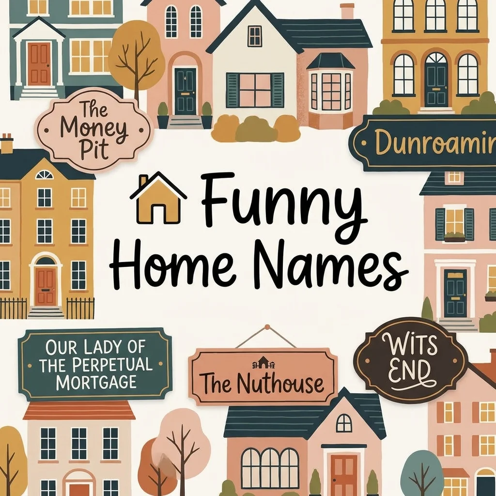 Funny home names featuring hilarious, clever, quirky, and creative house name ideas