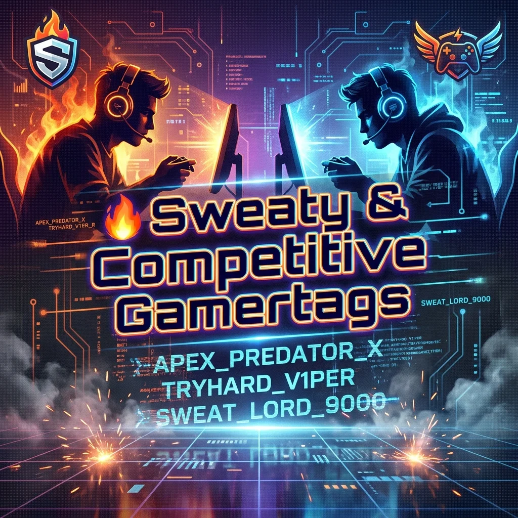 Sweaty and competitive gamertags featuring intense, tryhard, powerful, and skilled gaming username ideas