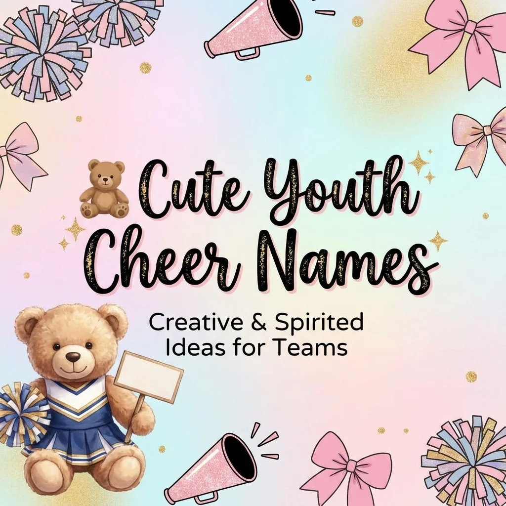 Cute youth cheer names featuring playful, cheerful, colorful, and kid-friendly team name ideas