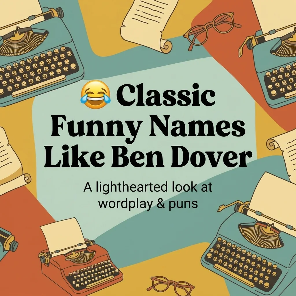 Classic funny names like Ben Dover with clever, punny, and hilarious wordplay ideas