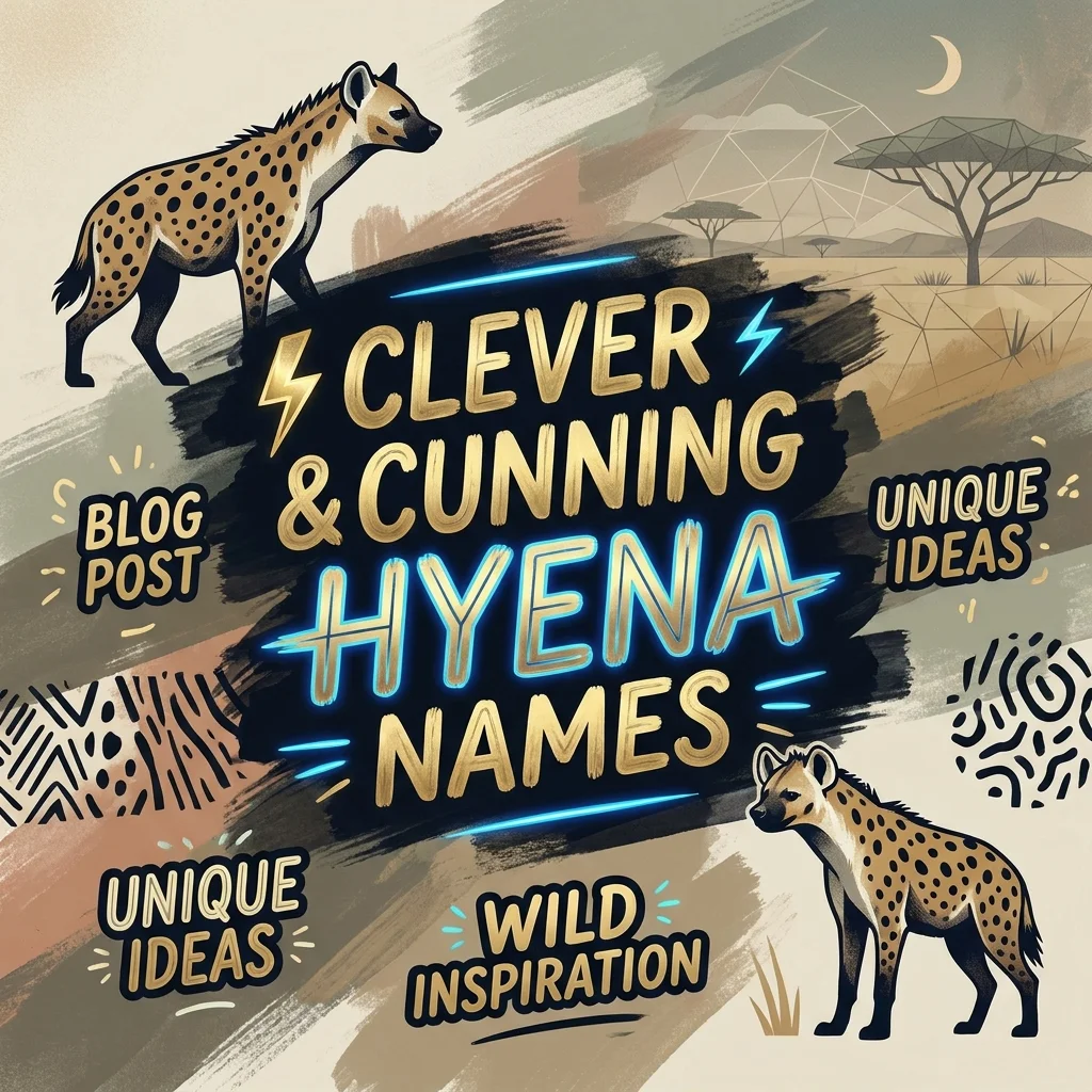 Clever and cunning hyena names featuring smart, sly, mischievous, unique, and creative animal name ideas
